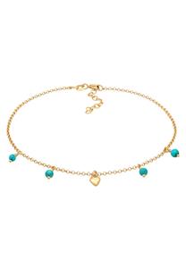 Elli Dames Enkelbandje Hart Boho Turkoois met Howliet in 925 Sterling Zilver Verguld Goud