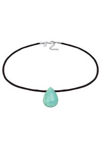 Elli PREMIUM Halsketting Dames Choker Druppel Hanger Satijn met Turkoois Edelsteen in 925 sterling zilver
