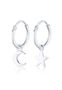 Elli Dames Creoles Star Crescent Astro Look in 925 Sterling Silver Rose Gold Plated