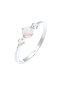 Elli Dames Band Geo Vintage Trend met Synthetische Opaal in 925 Sterling Zilver Zilver