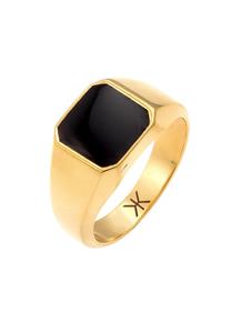KUZZOI Heren Signet Ring Emaille Zwart Basis Trend in 925 Sterling Zilver verguld Goud
