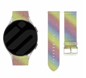 Strap-it Samsung Galaxy Watch 6 - 44mm leren glitter bandje (regenboog)