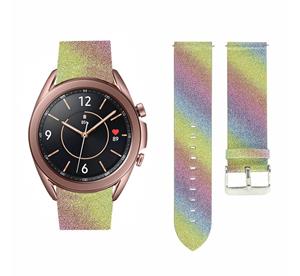 Strap-it Samsung Galaxy Watch 3 41mm leren glitter bandje (regenboog)