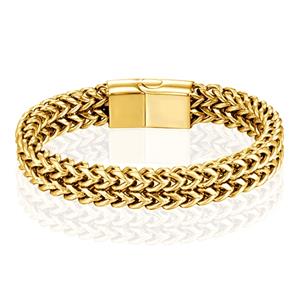 LGT JWLS Heren Armband - Dubbele Curb Chain van Edelstaal, Goud-23cm