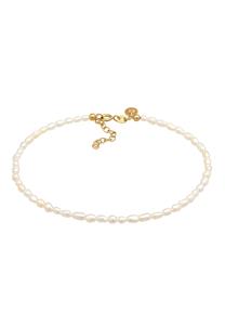 Elli PREMIUM Dames Enkelbandje Klassiek met zoetwater gekweekte parels in 925 Sterling Zilver Verguld Goud