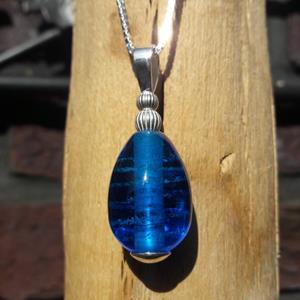 Gedenk Idee Memorialshop Druppelhanger in Turquoise glas met zilver ophangoog