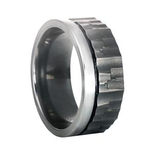 Gedenk Idee Memorialshop Titanium ring met ruw en glad gedeelte en ronde askamer tussenin
