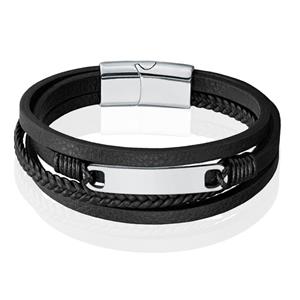 Mendes Multilayer Leren Armband voor Heren met Zilveren Coating-23cm