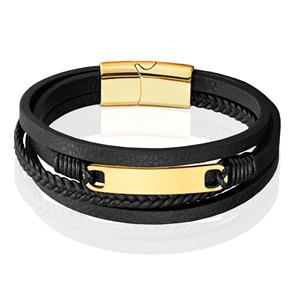 Mendes Multilayer Leren Armband voor Heren met Gouden Coating-21cm