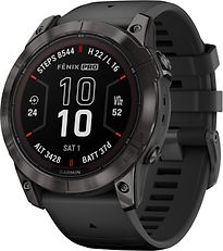 Garmin Fenix 7X 51 mm koolstofzwart titanium met een zwarte siliconen polsband [Pro Solar Edition] - refurbished