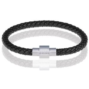 Memphis armband leer met edelstaal Zwart Zilver-19cm