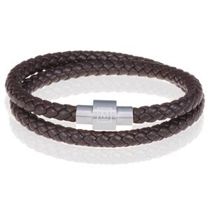 Memphis leren wrap armband Donkerbruin Zilver-24cm