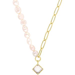NOELANI Ketting met hanger voor dames, roestvrij staal, zirkonia synth., zoetwater gekweekte parel