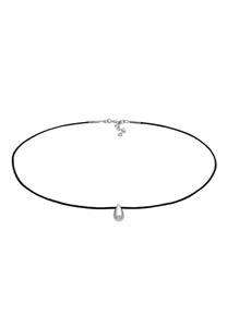 Elli Choker Vrouwen Druppel Hanger Nylon ketting Zwart 925 Sterling Zilver Feest / Oud & Nieuw 36 cm