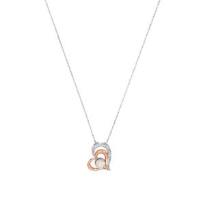 Amor Ketting met hanger voor dames, 925 sterling zilver, zirkonia synth., zoetwater gekweekte parel | hartje