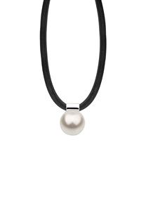Nenalina Dames Rubberen Ketting in Zwart en Hanger met synthetische parel van 925 Sterling Zilver