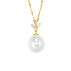 Amor Ketting met hanger voor dames, goud 585, zirkonia synth., zoetwater gekweekte parel | blad