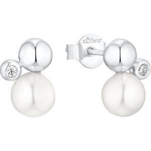 S.Oliver Oorbellen voor dames, 925 sterling zilver, synthetische zirkonia, gekweekte zoetwaterparel