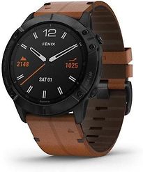 Garmin Fenix 6X Sapphire 51 mm zwart met een bruine leren polsband - refurbished