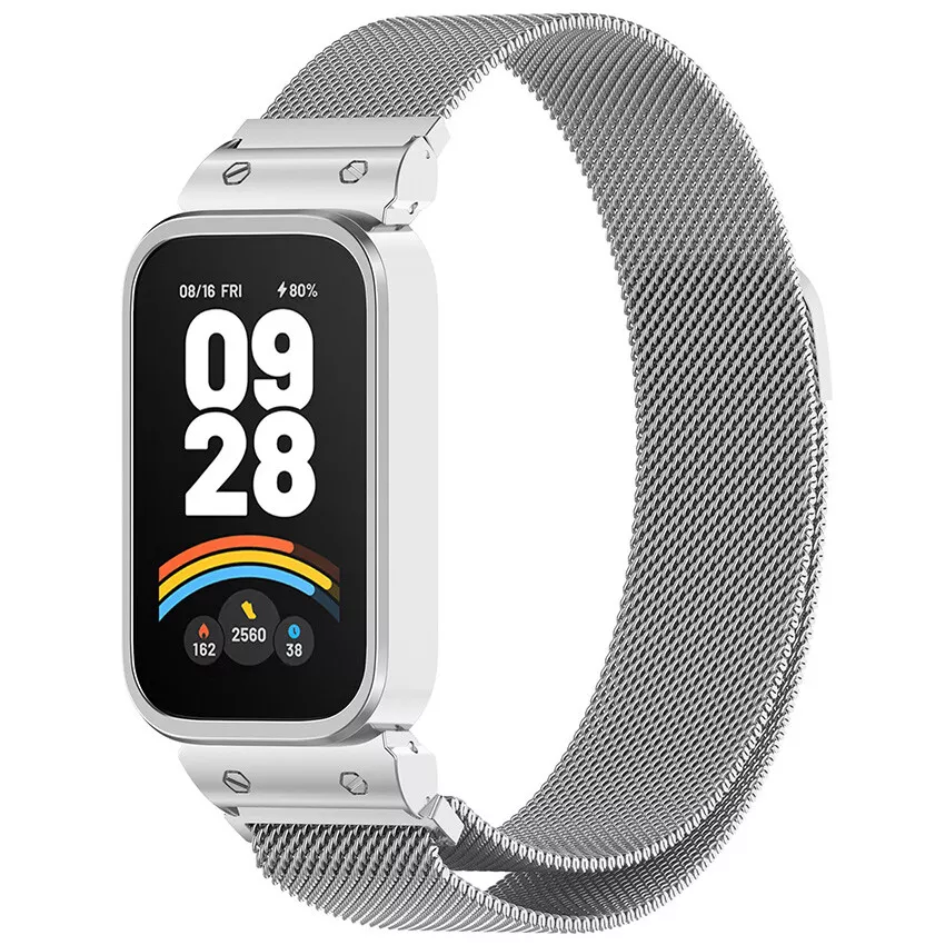 Strap-it Xiaomi Smart Band 9 Active Milanese band (zilver)