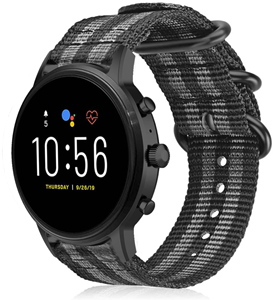 Strap-it Fossil Gen 4 Explorist (HR) nylon gesp band (zwart/grijs)