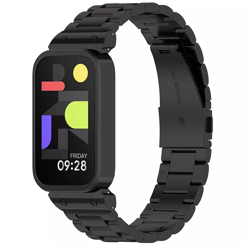 Strap-it Xiaomi Smart Band 9 Active stalen band (zwart)