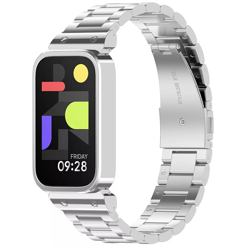 Strap-it Xiaomi Smart Band 9 Active stalen band (zilver)