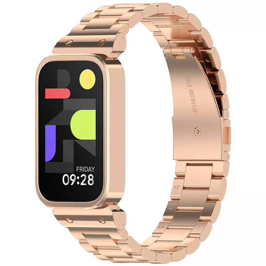 Strap-it Xiaomi Smart Band 9 Active stalen band (rosé goud)