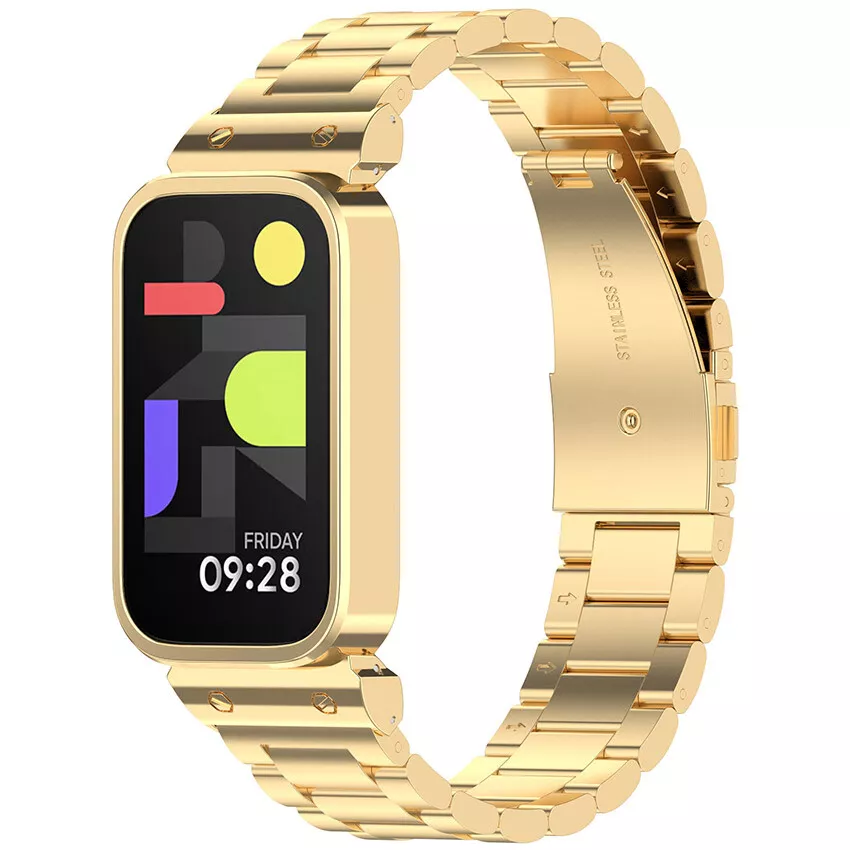 Strap-it Xiaomi Smart Band 9 Active stalen band (goud)