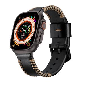 Strap-it Apple Watch Stitched leren band (zwart)