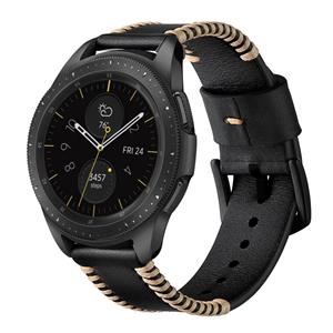 Strap-it Samsung Galaxy Watch 42mm Stitched leren band (zwart)