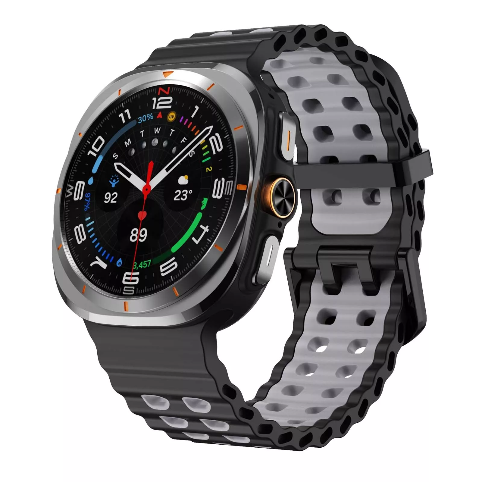 Strap-it Samsung Galaxy Watch Ultra wave siliconen bandje (zwart/grijs)