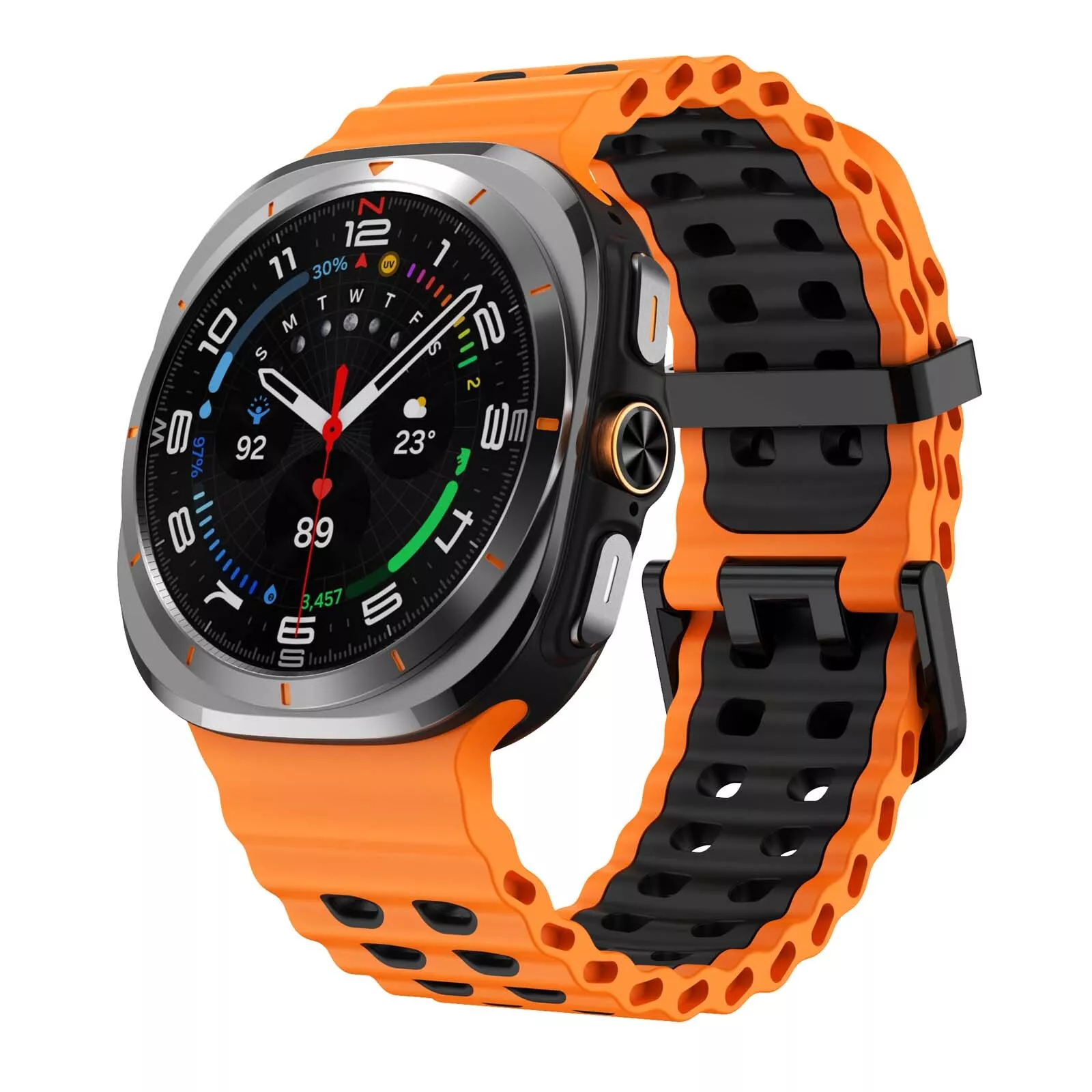Strap-it Samsung Galaxy Watch Ultra wave siliconen bandje (oranje/zwart)