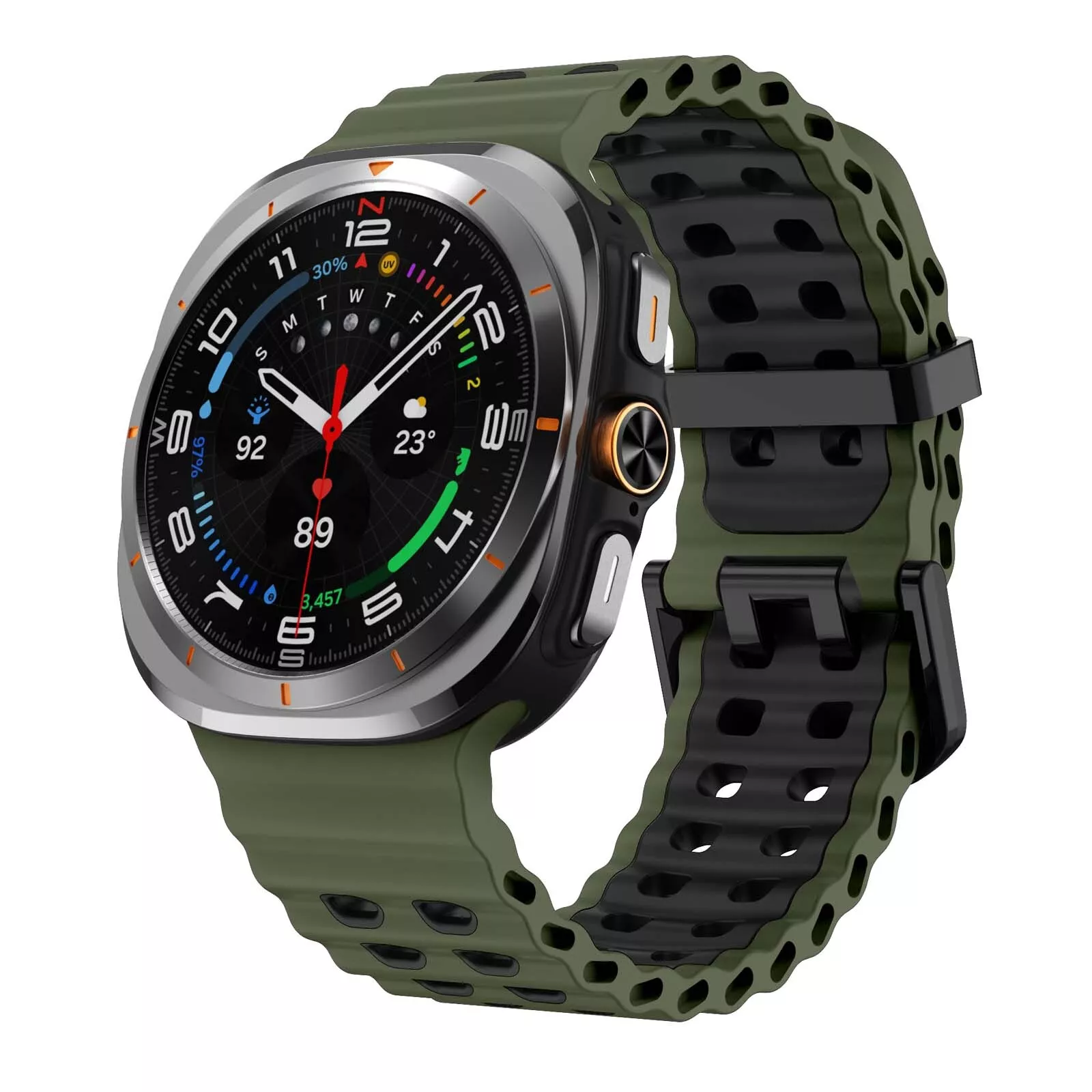 Strap-it Samsung Galaxy Watch Ultra wave siliconen bandje (groen/zwart)