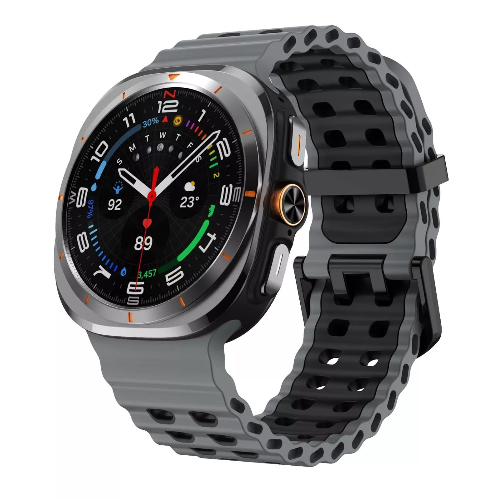 Strap-it Samsung Galaxy Watch Ultra wave siliconen bandje (grijs/zwart)