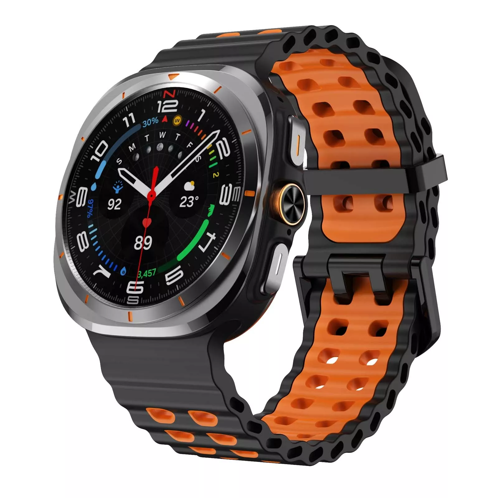 Strap-it Samsung Galaxy Watch Ultra wave siliconen bandje (zwart/oranje)