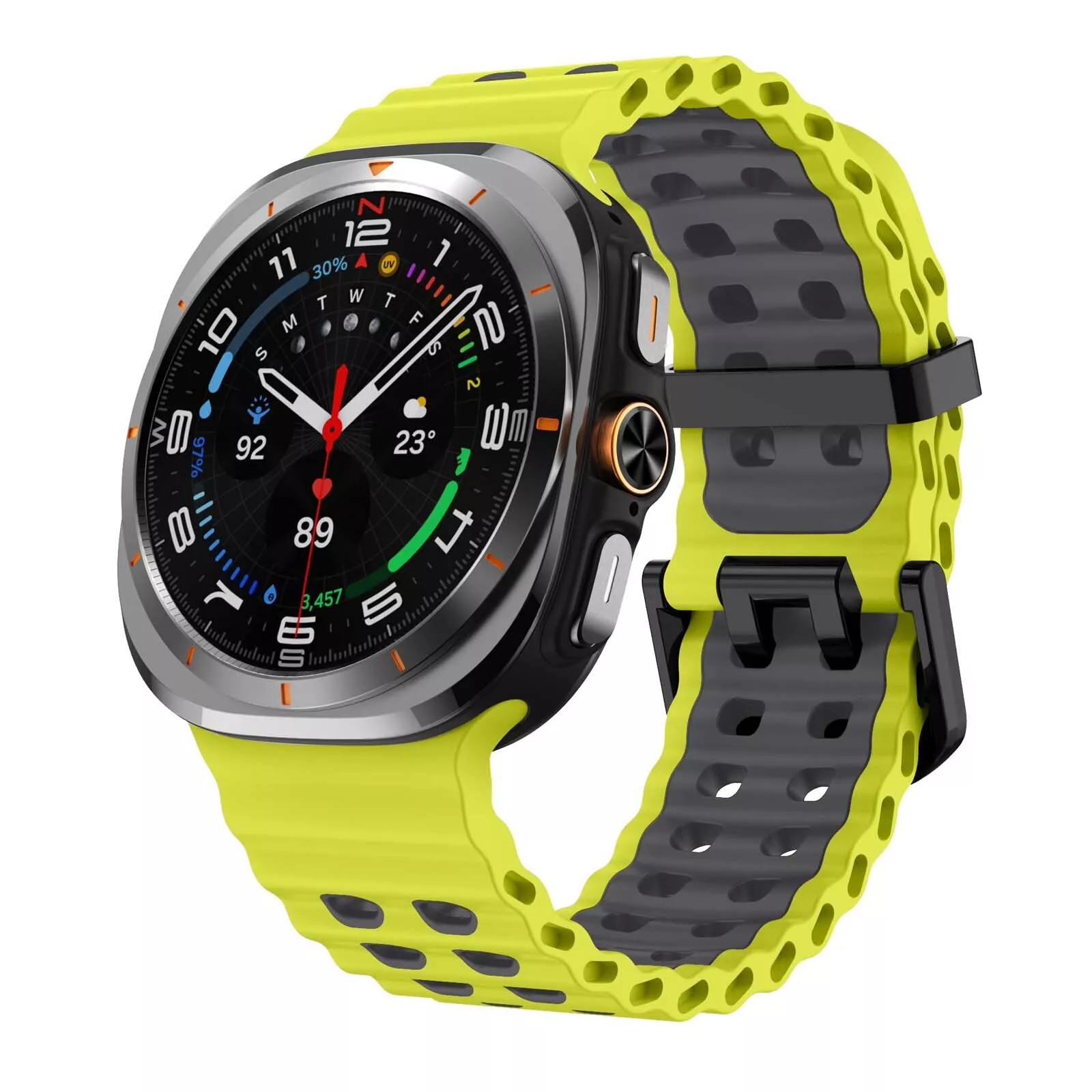 Strap-it Samsung Galaxy Watch Ultra wave siliconen bandje (lime/donkergrijs)