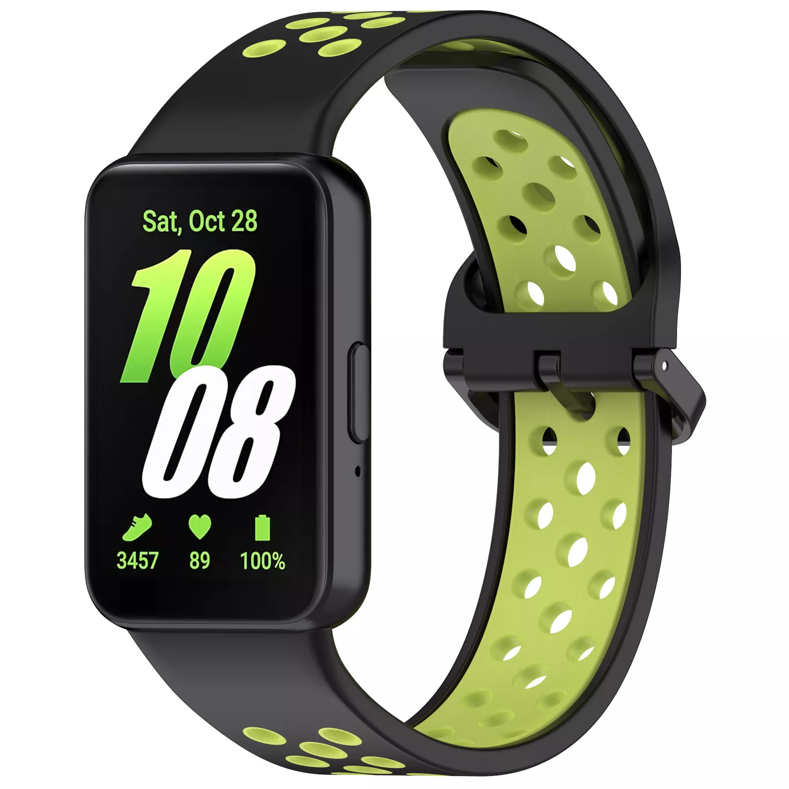 Strap-it Samsung Galaxy Fit 3 sport bandje (zwart/lime)