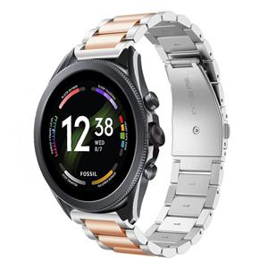 Strap-it Fossil Gen 6 44mm stalen band (zilver/rosé goud)