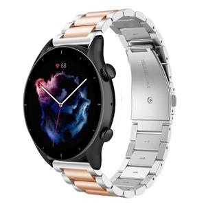 Strap-it Amazfit GTR 3 stalen band (zilver/rosé goud)