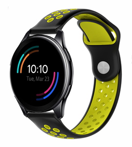 Strap-it OnePlus Watch 3 sport band (zwart/geel)
