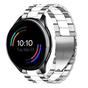 Strap-it OnePlus Watch 3 stalen band (zilver/wit)
