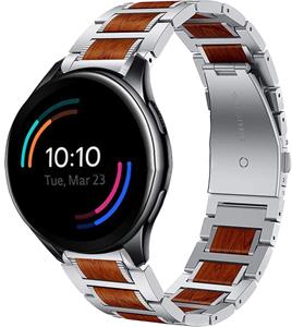 Strap-it OnePlus Watch 3 houten/stalen band (zilver)