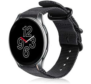 Strap-it OnePlus Watch 3 nylon gesp band (zwart)