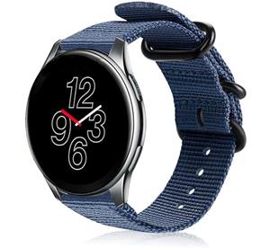 Strap-it OnePlus Watch 3 nylon gesp band (blauw)