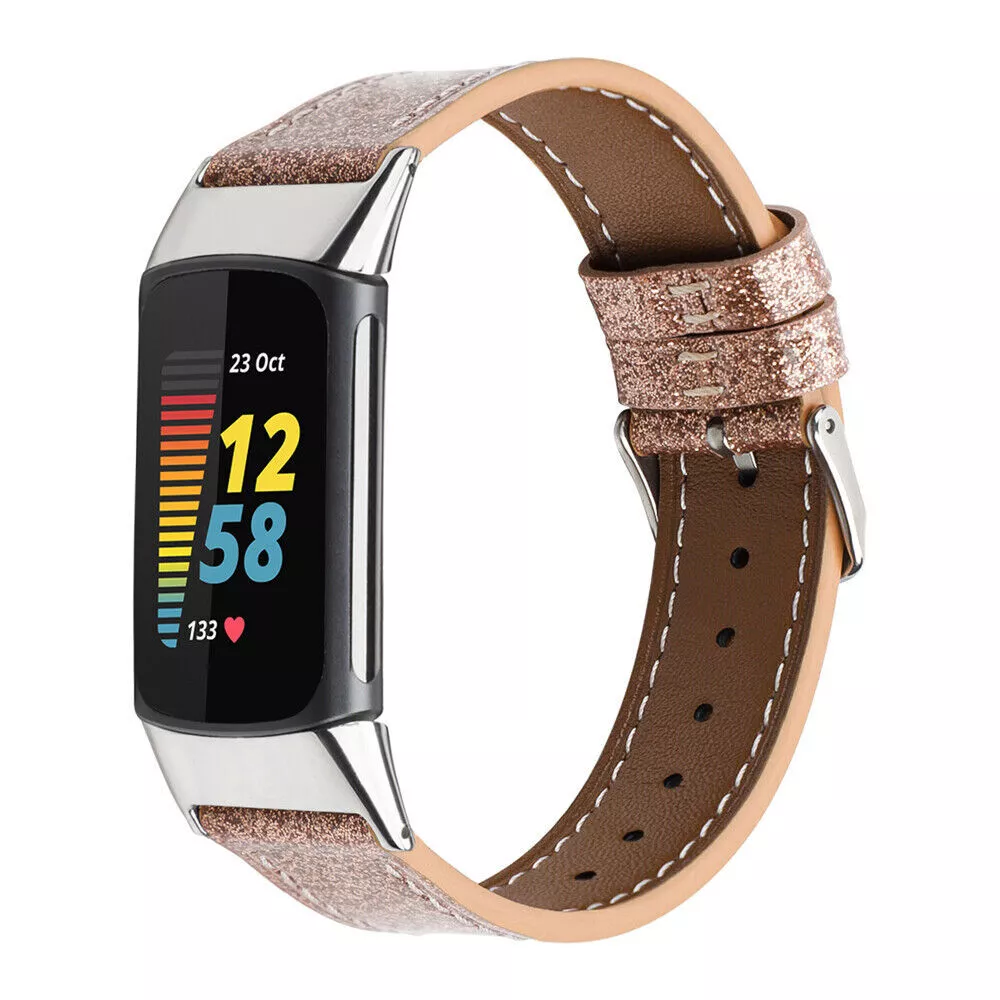 Strap-it Fitbit Charge 5 leren bandje (donkergoud)