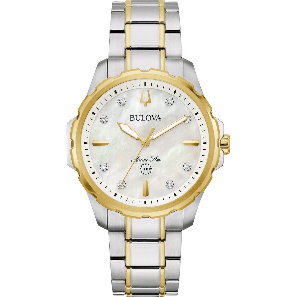 Bulova Kwartshorloge 96P248 Polshorloge, dameshorloge, parelmoer wijzerplaat, met diamanten, saffierglas