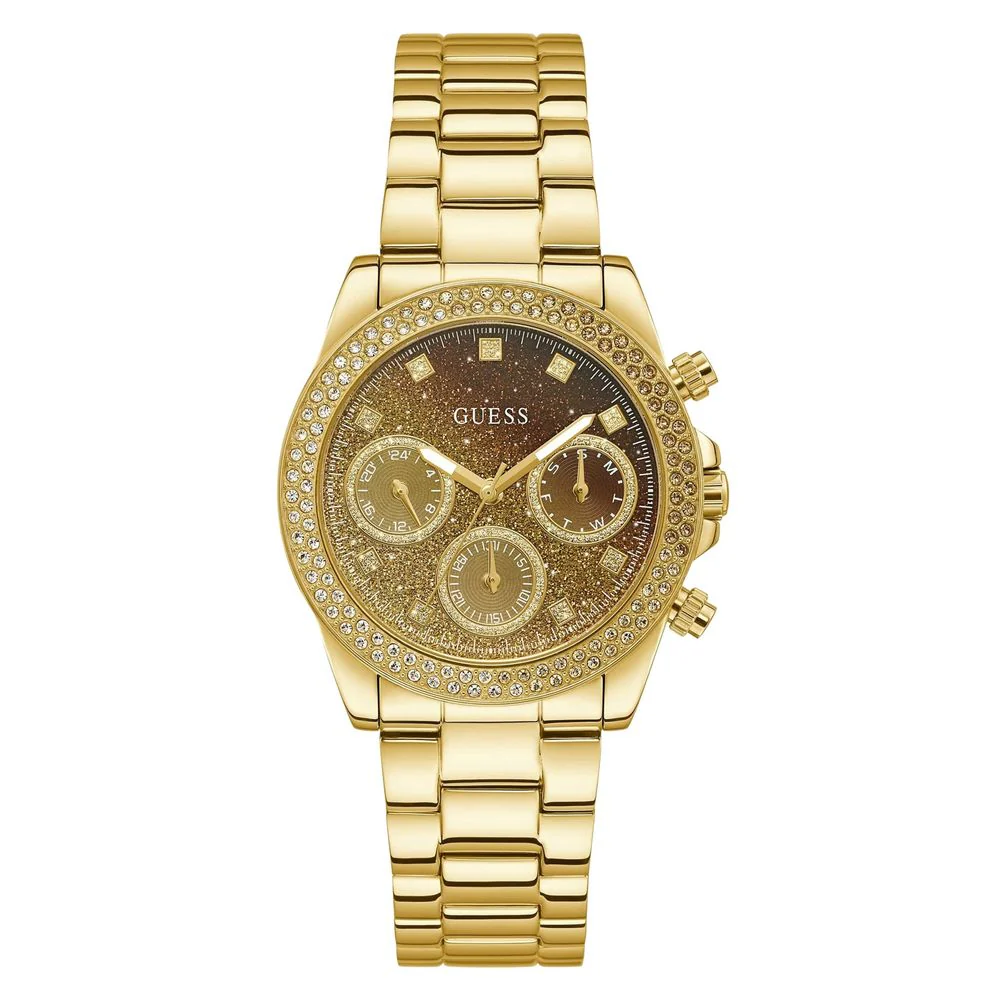 Guess Gouden rvs horloge met analoge wijzerplaat