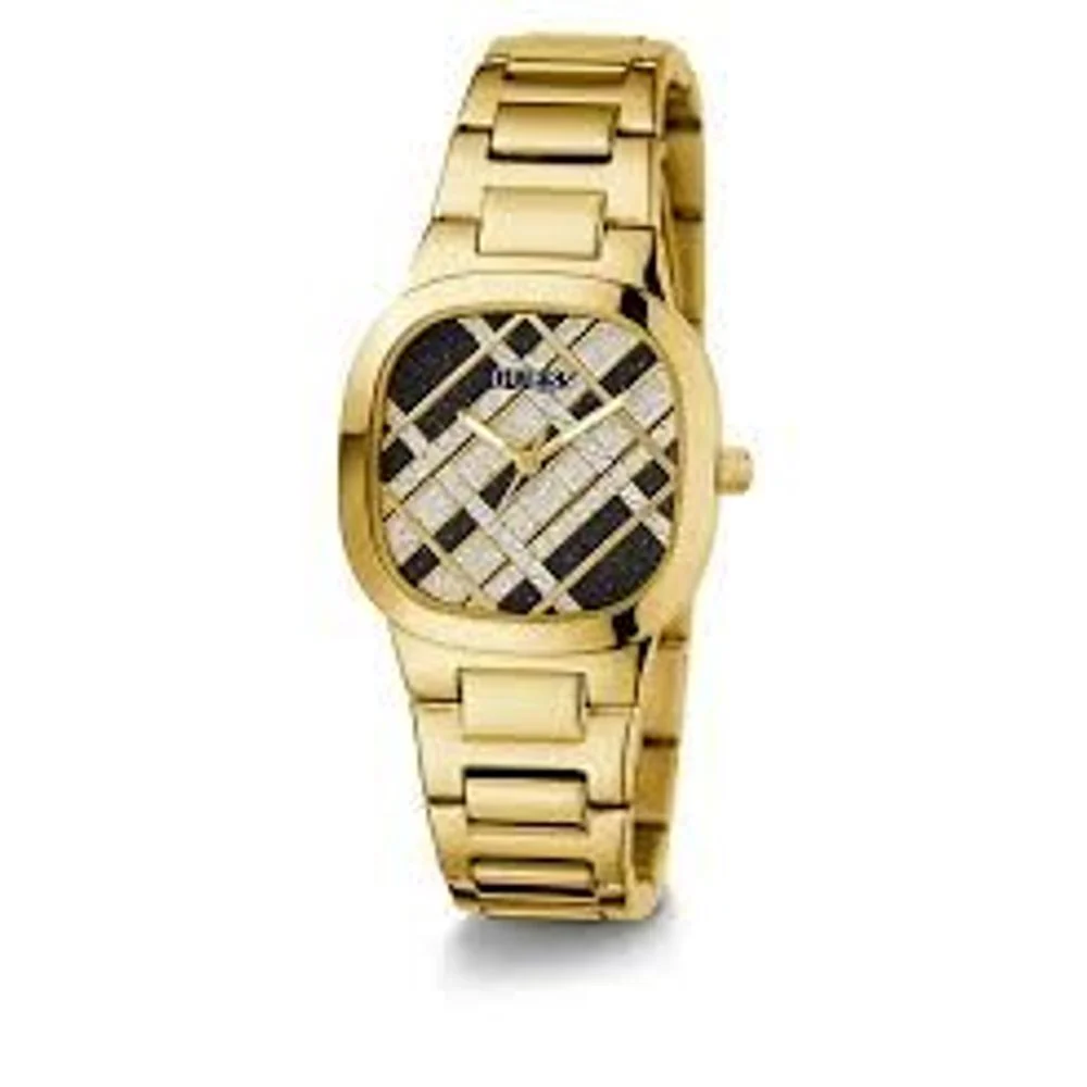 Guess Gouden rvs horloge met zwarte wijzerplaat