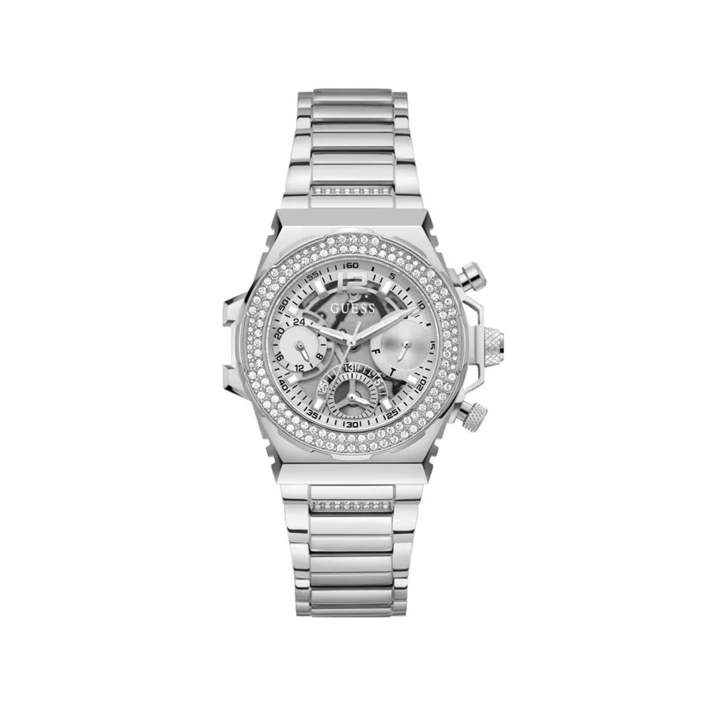 Guess Grijze rvs horloge met multifunctionele tijdsaanduiding
